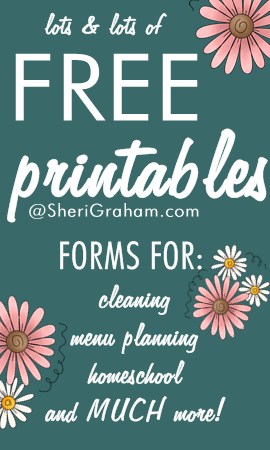 Lots & Lots of FREE Printables! Forms for cleaning, menu planning, homeschool, and MUCH more!