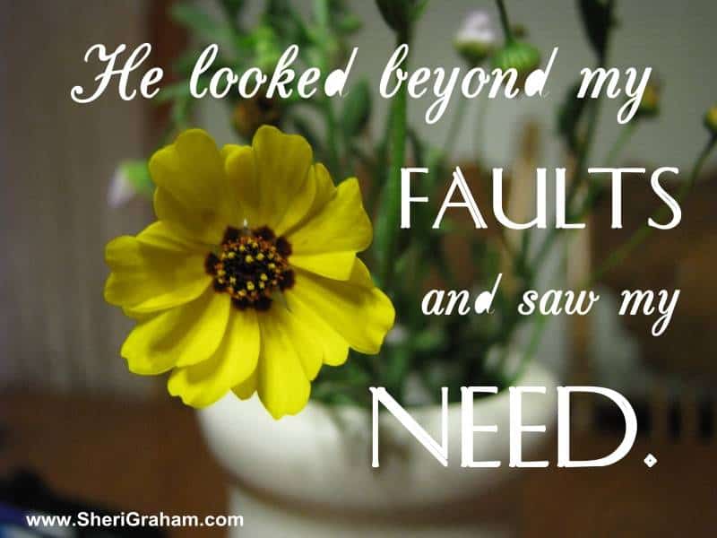 He looked beyond my FAULTS and saw my NEED.